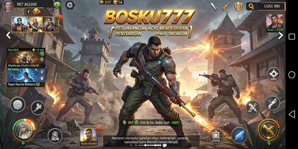 Screenshot gameplay mendebarkan dari BOSKU777 menampilkan aksi bertarung yang intens.