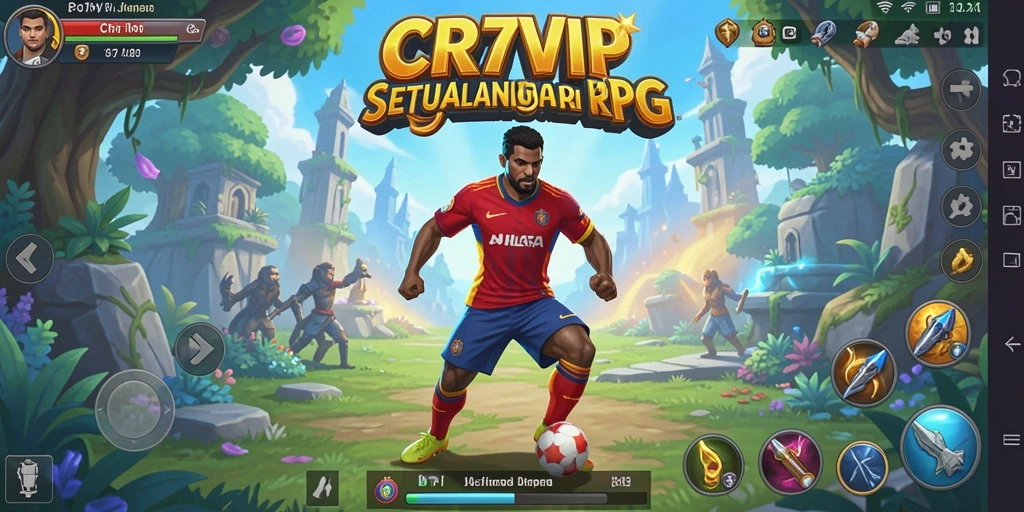 Screenshot utama CR7VIP menampilkan pertempuran epik antara karakter di dunia RPG.