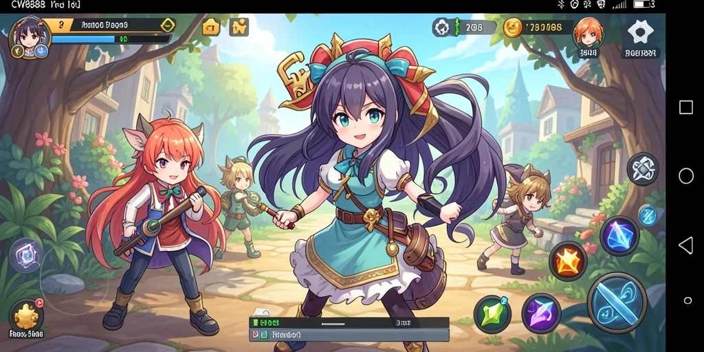 Gameplay CW8888 dengan karakter anime yang tangkas dan penuh aksi.