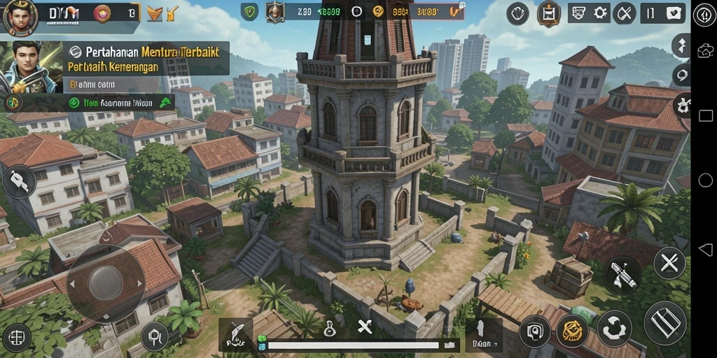 Tangkapan layar gameplay DYO1 yang menunjukkan menara pertahanan dalam aksi.