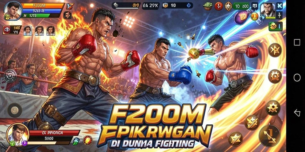 Tampilan gameplay pertarungan epik di F200M dengan aksi mendebarkan.