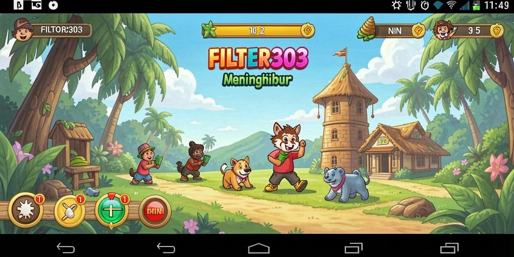 Tampilan gameplay FILTER303 dengan warna-warni yang ceria.