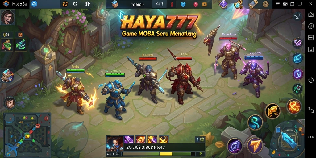 Screenshot utama HAYA777 menampilkan pertarungan seru di arena MOBA.
