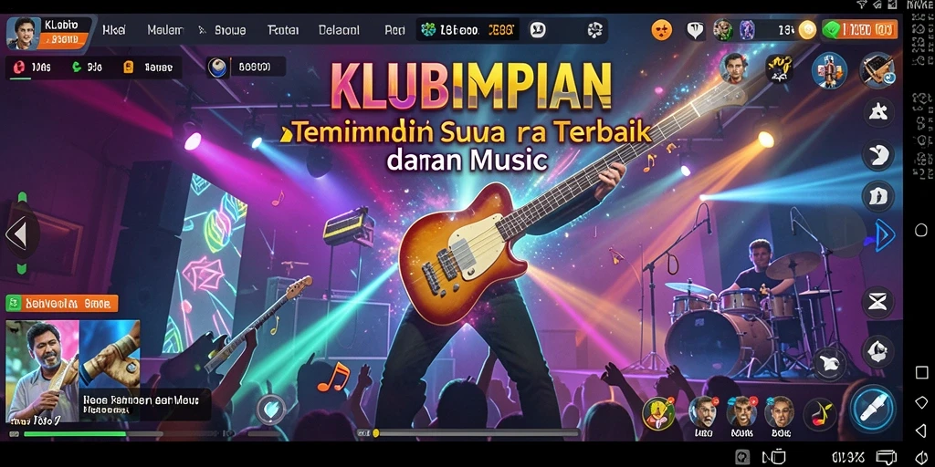 Tampilan screenshot utama KLUBIMPIAN yang menampilkan antarmuka musik yang menarik.