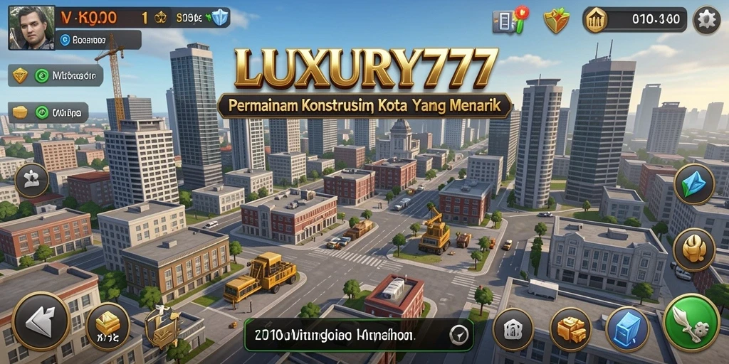Screenshot gameplay LUXURY777 menampilkan pembangunan kota yang menarik.