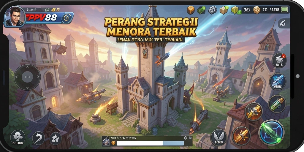Tangkapan layar gameplay PPV88 menampilkan aksi menara pertahanan yang epik.