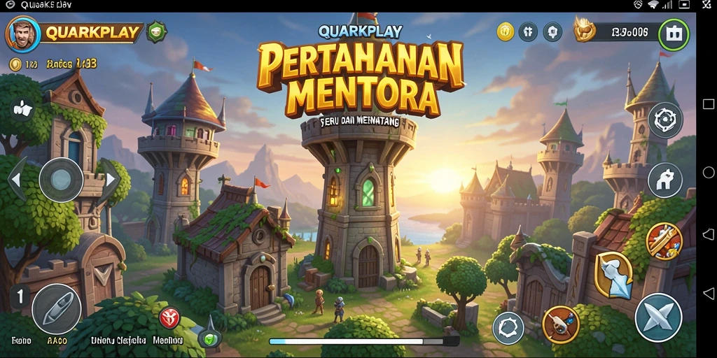 Screenshot gameplay QUARKPLAY menunjukkan strategi menara yang menantang.