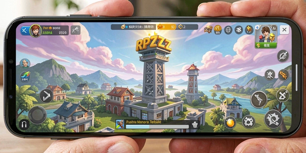 Screenshot RPZZZ menunjukkan aksi menara bertahan melawan gelombang musuh.