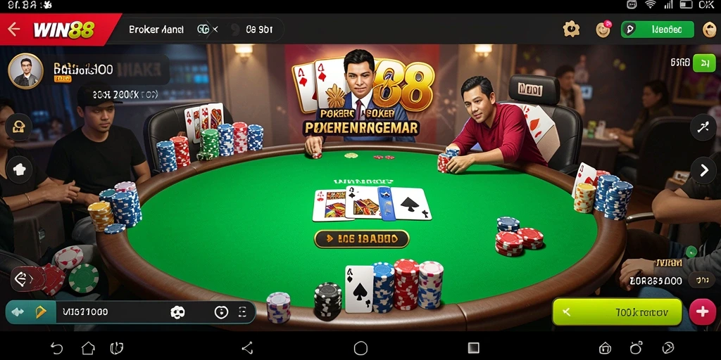 Screenshot gameplay WIN88 yang menunjukkan aksi poker yang mendebarkan.