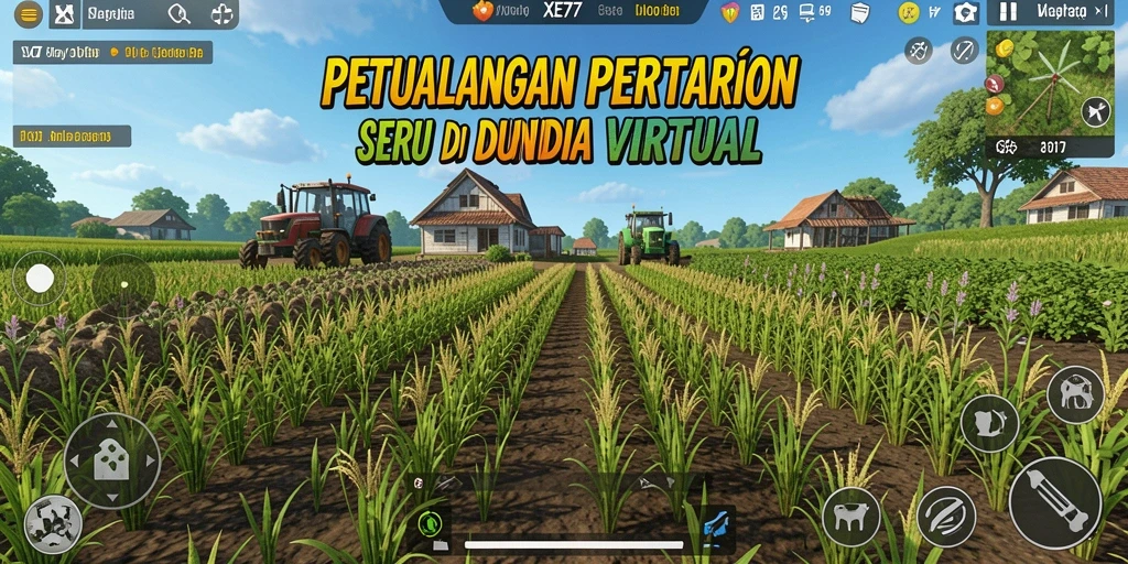 Tangkapan layar XE77 menampilkan gameplay seru dan aktivitas bertani yang menyenangkan.